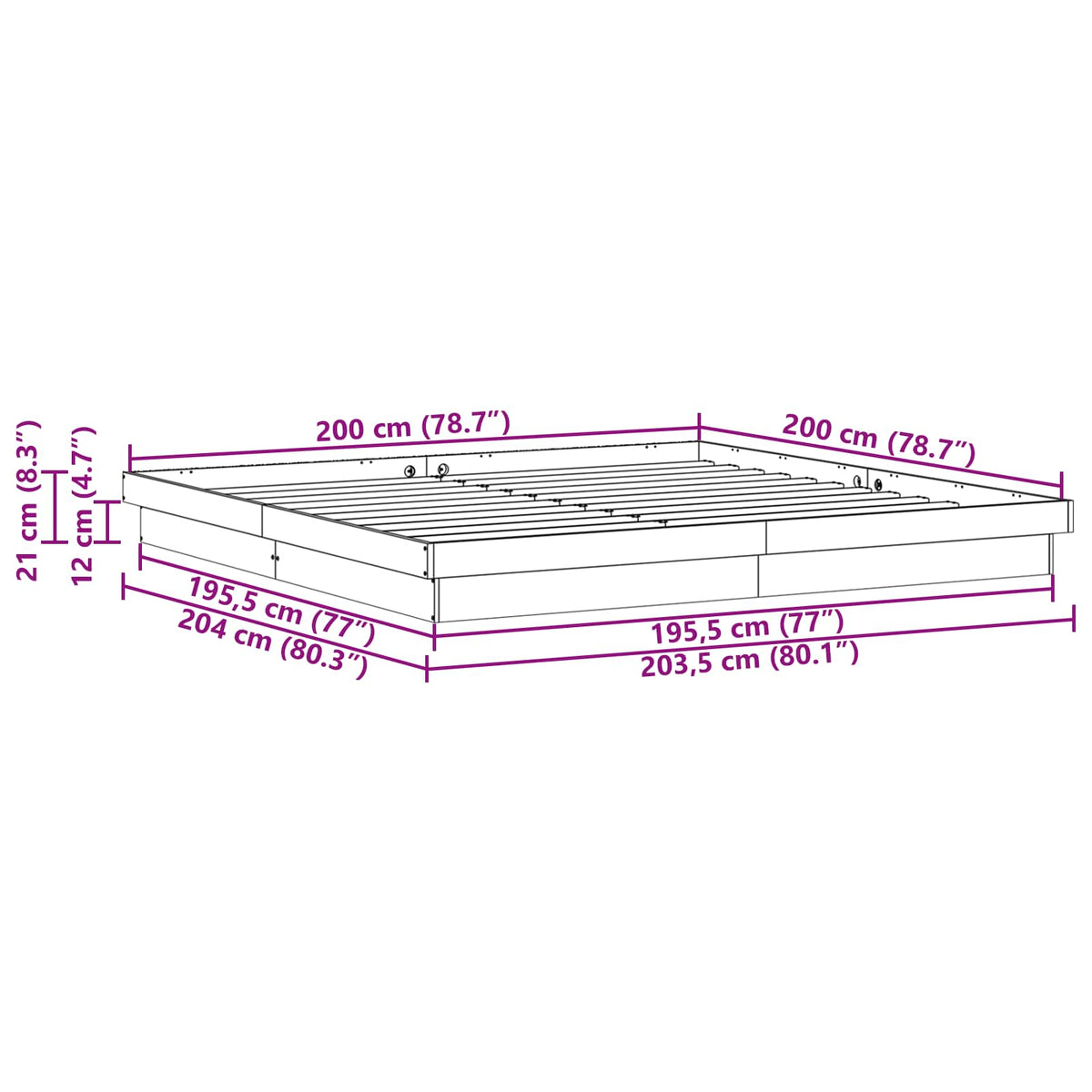Rám Postele Bílá 200 X 200 Cm Masivní Borové Dřevo