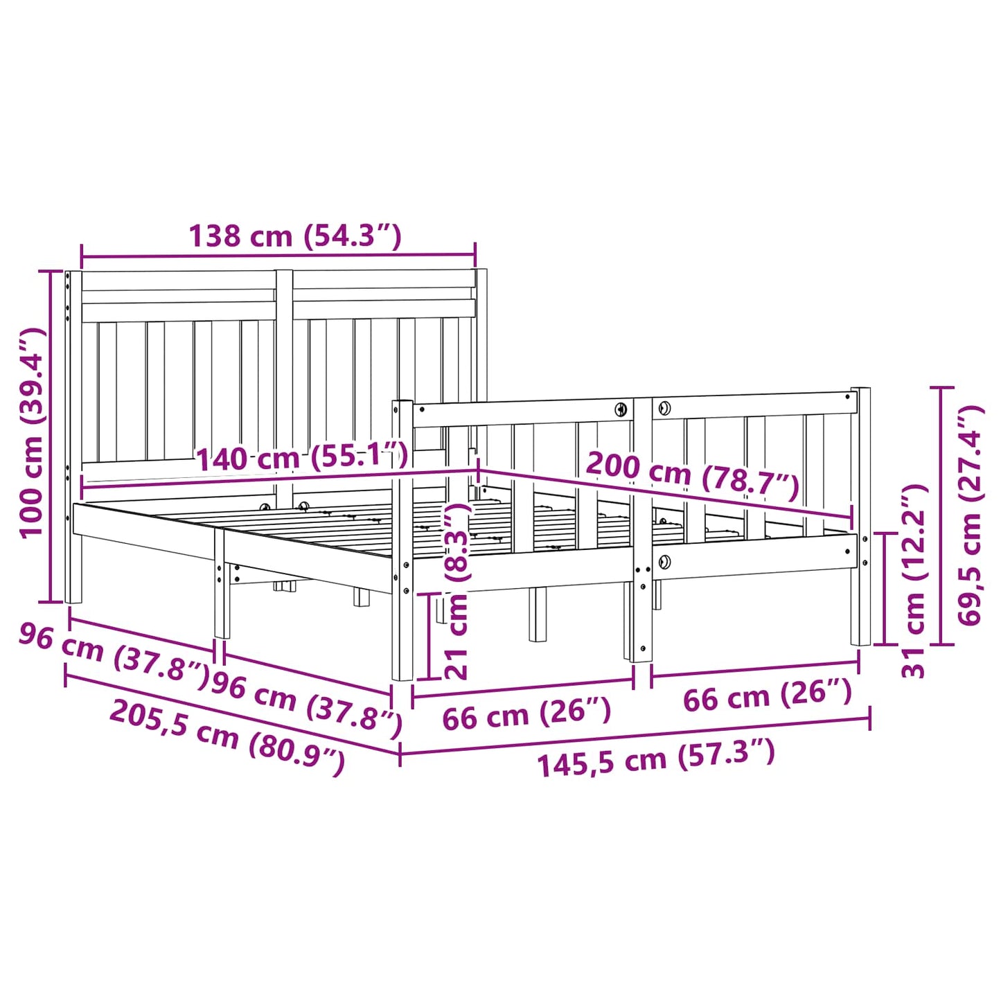 Rám Postele S Čelo 2 Pcs Voskově Hnědá 205,5 X 145,5 X 100 Cm