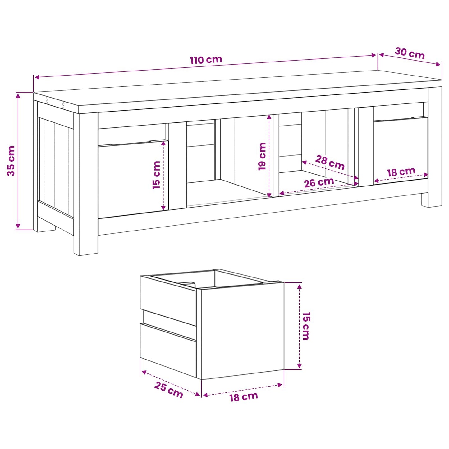 Televizní Skříň 110 X 30 X 35 Cm Přírodní Pevné Teakové Dřevo