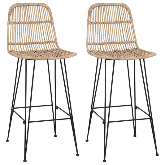 Barová Stolička 2 Pcs Přírodní 44 X 55 X 109 Cm Ratan A Ocel