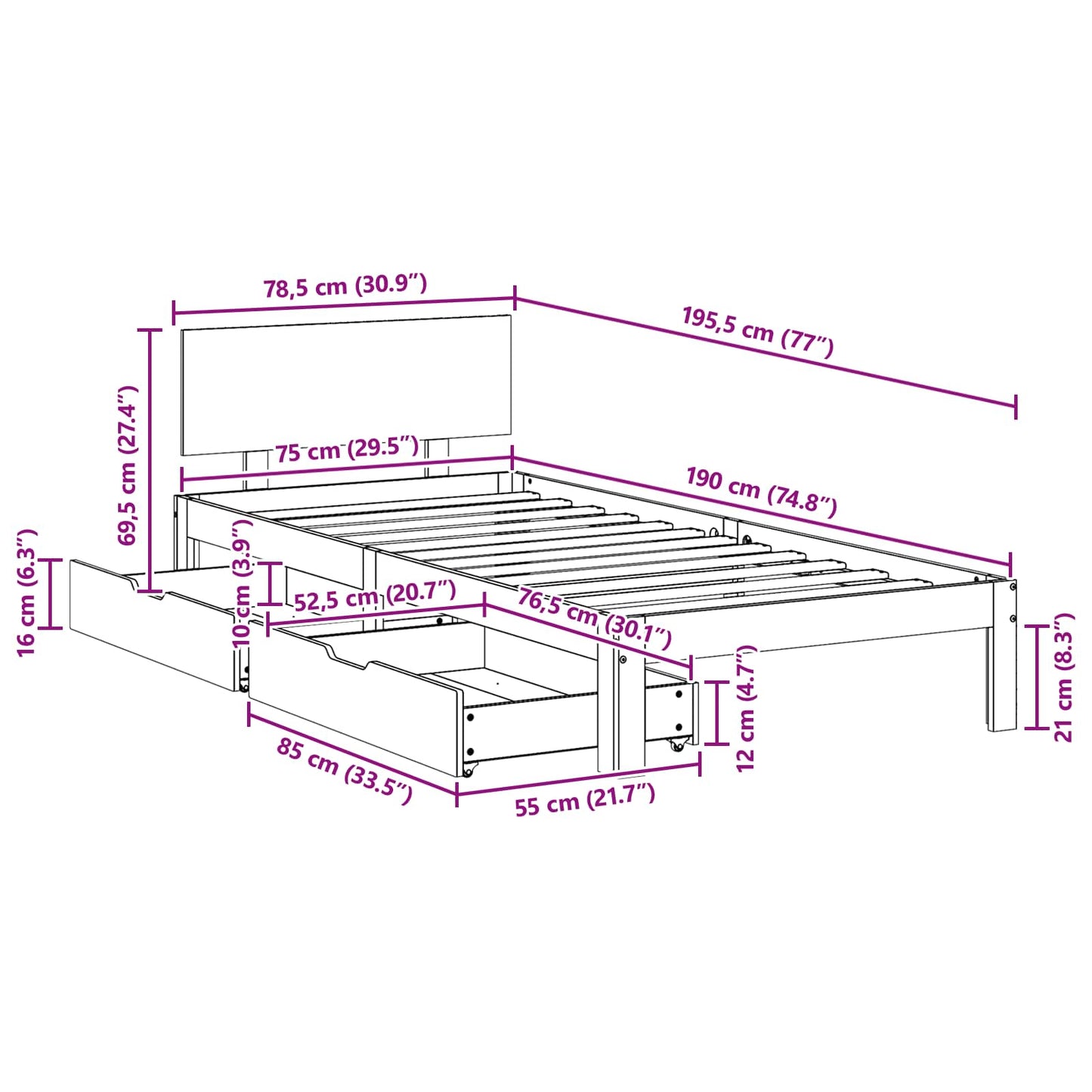 Rám Postele Voskově Hnědá 70 X 190 Cm Masivní Borovicové Dřevo