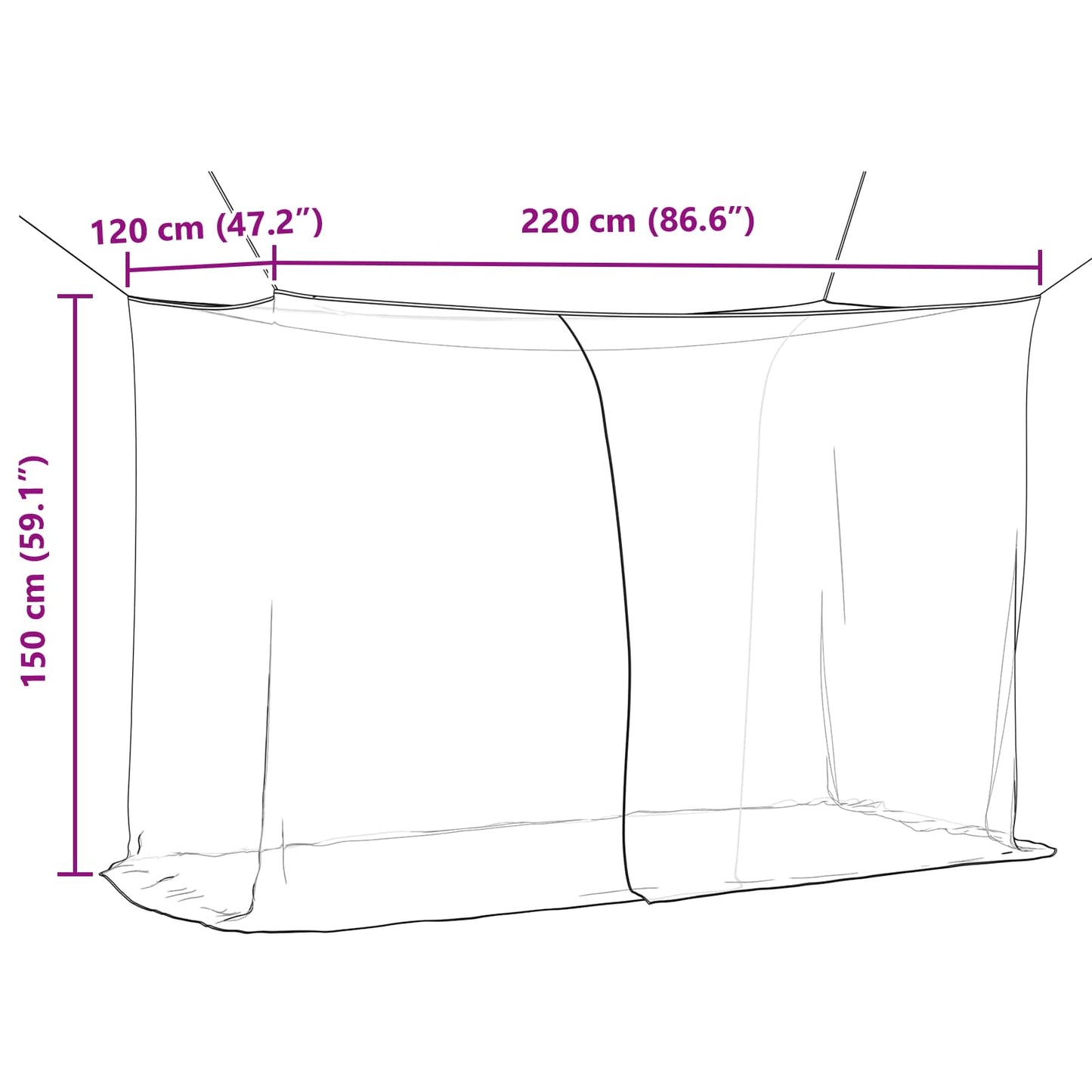 Mosquito Net Pro Postel 156 Síť Černá 220 X 120 X 150 Cm