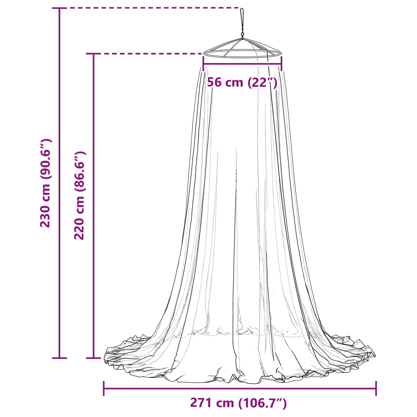 Moskytiéra Na Postel 3 Ks 156 Mesh Černá ⌀56 X 220 Cm Polyester