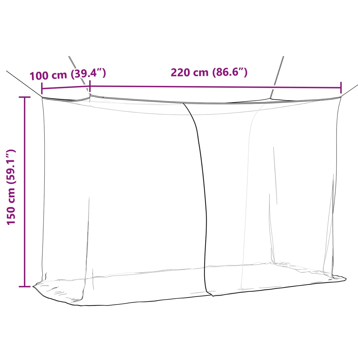 Mosquito Net Pro Postel 156 Síť 3 Ks Černá 220 X 100 X 150 Cm