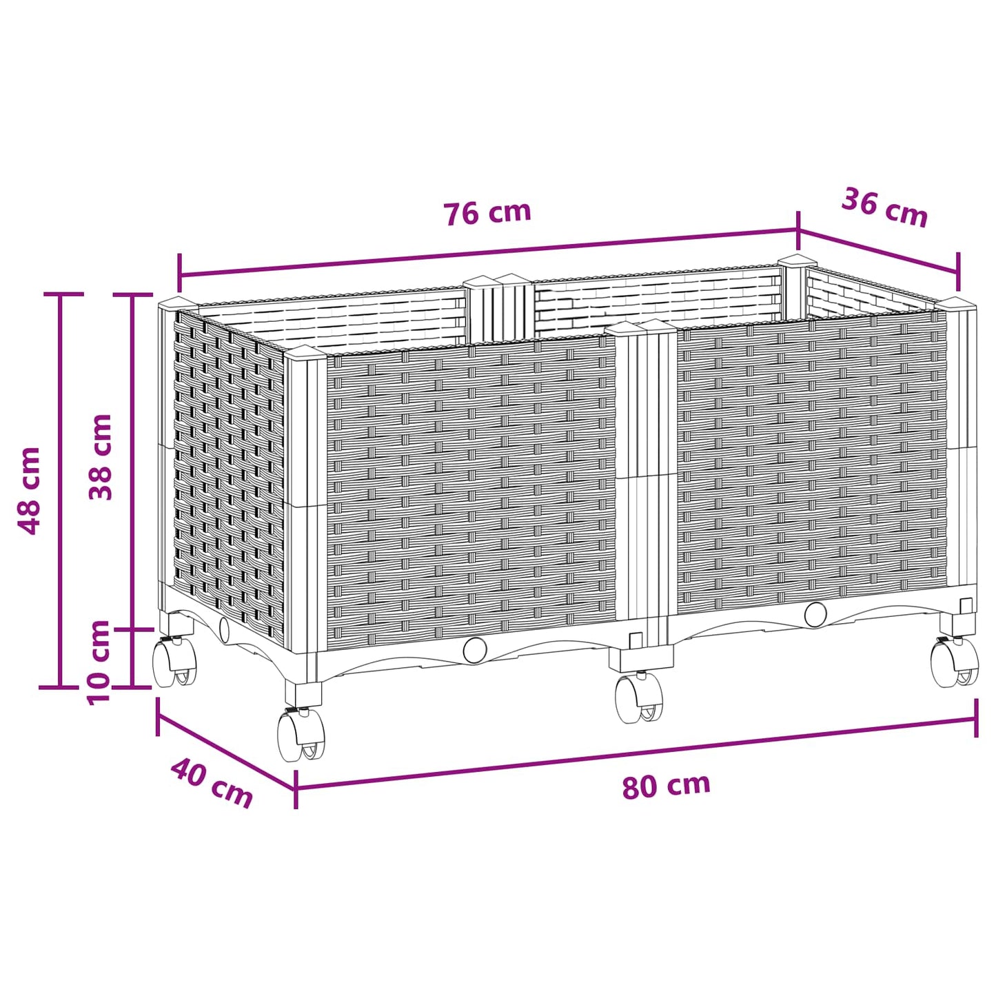Zahradní Truhlík S Kolečky Hnědá 80 X 40 X 44 Cm Pp
