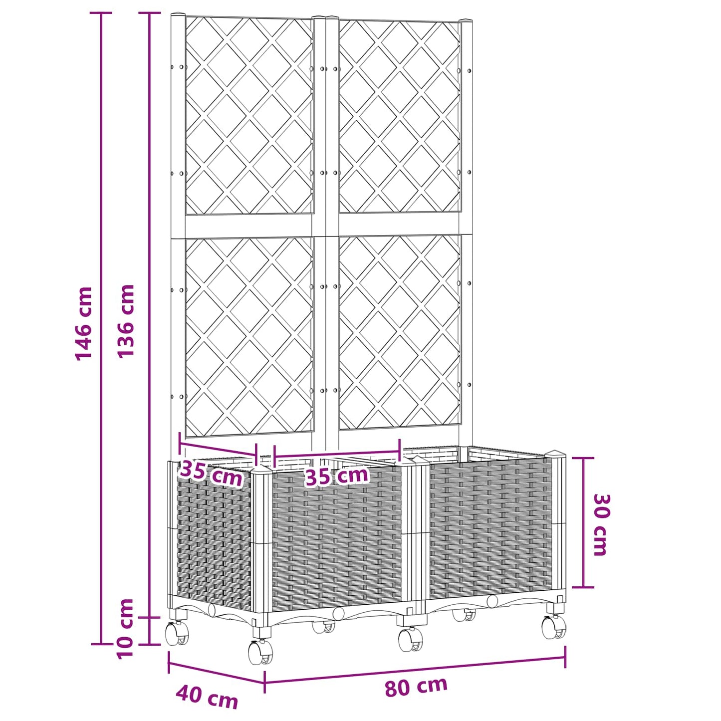 Zahradní Truhlík S Treláží A Koly Černá 80 X 40 X 146 Cm Pp
