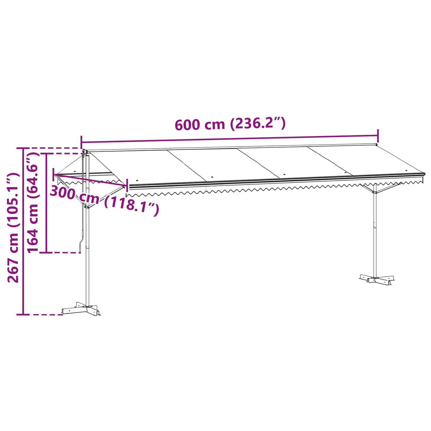 Volně Stojící Markýza Antracitová 6 X 3 M Polyester