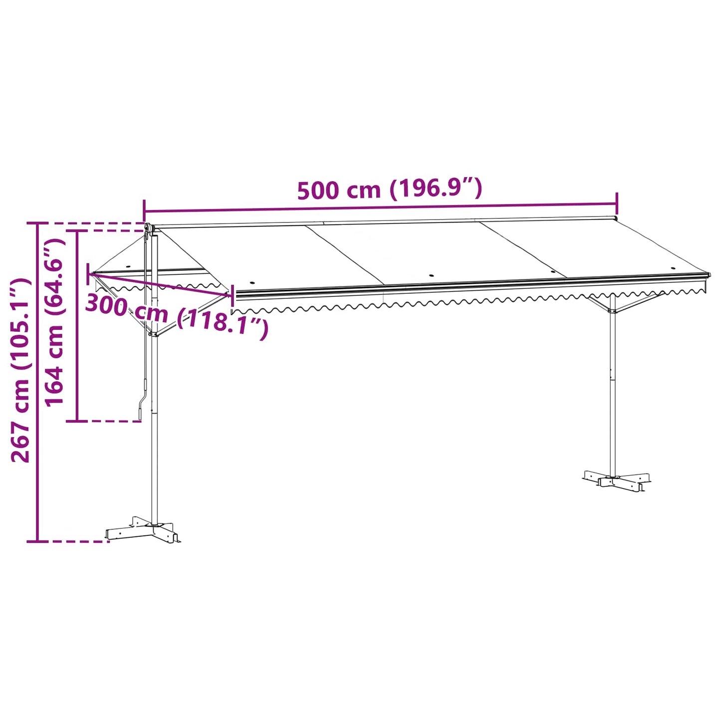 Volně Stojící Markýza Šedá 5 X 3 M Polyester