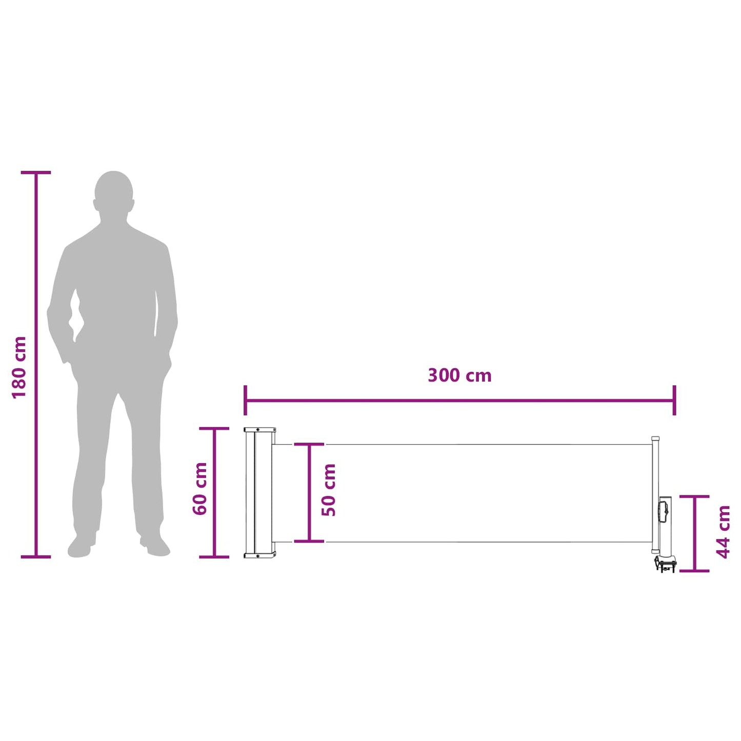 Boční Markýza 60 X 300 Cm Obdélníkový Bílá