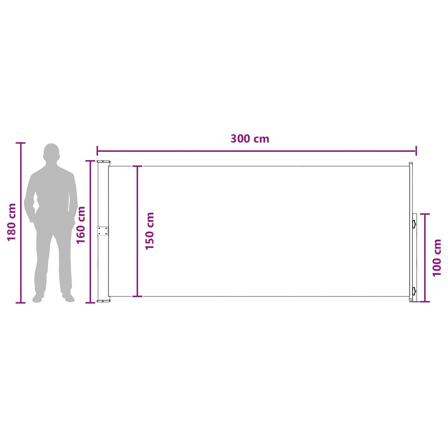 Výsuvná Boční Markýza 160 X 300 Cm 100% Polyester, Železo, Ocel