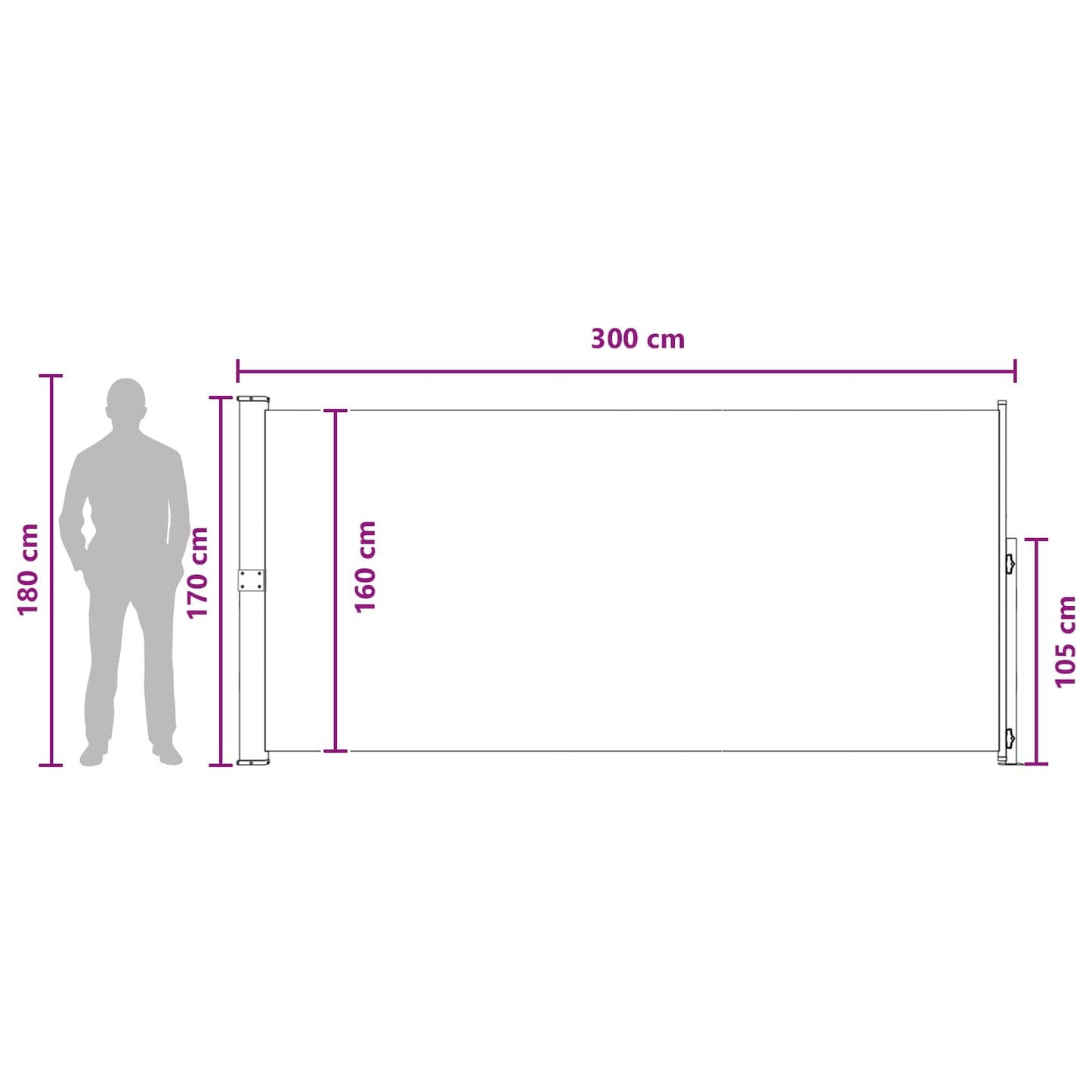 Výsuvná Boční Markýza 170 X 300 Cm Polyester Obdélníkový