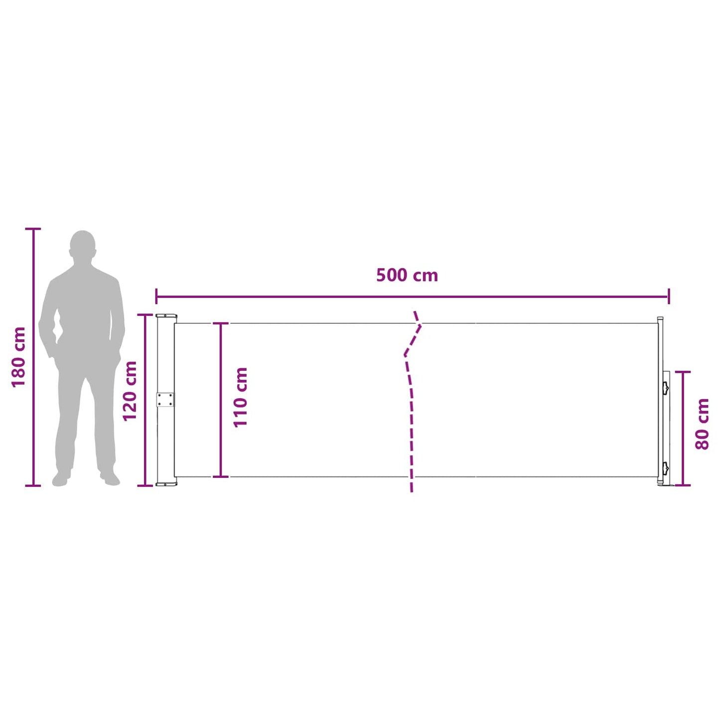 Výsuvná Boční Markýza 117 X 500 Cm Polyester Obdélníkový Taupe