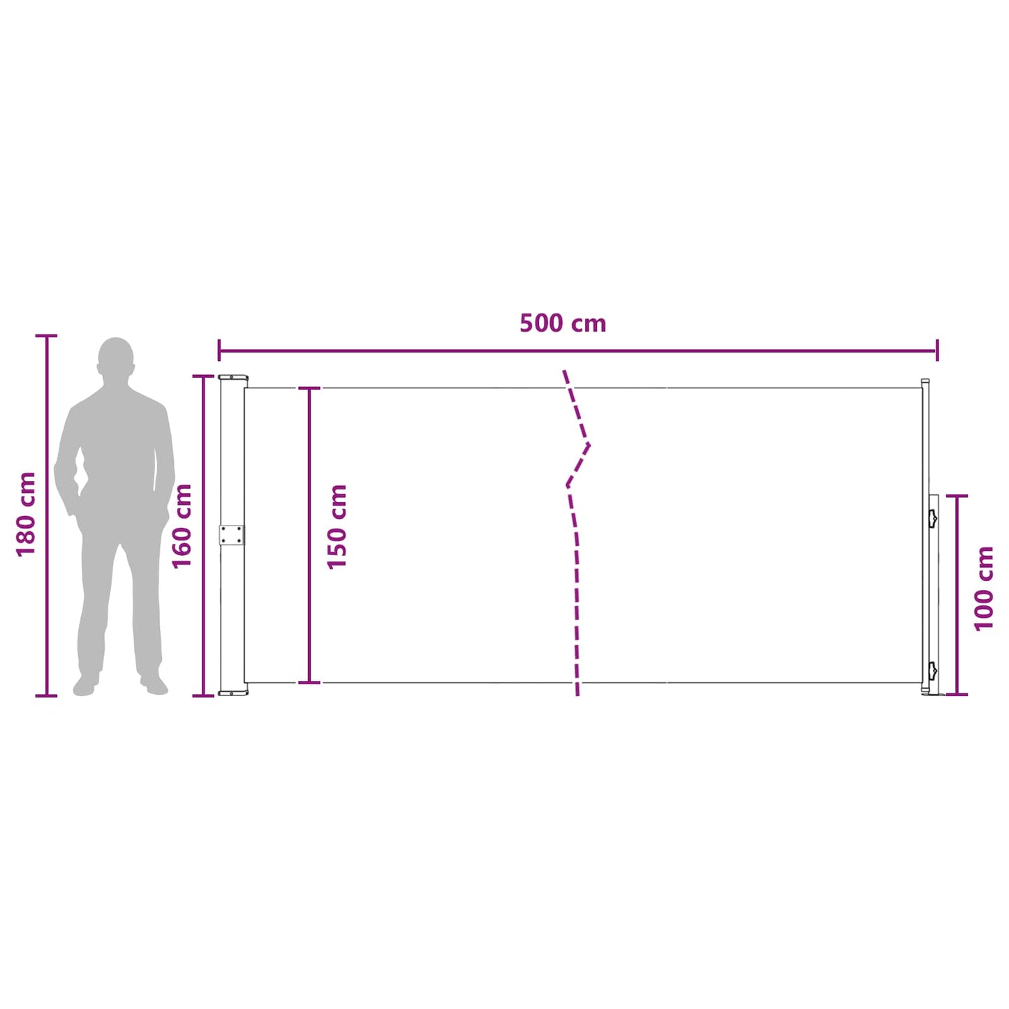 Výsuvná Boční Markýza 160 X 500 Cm Polyester Obdélníkový