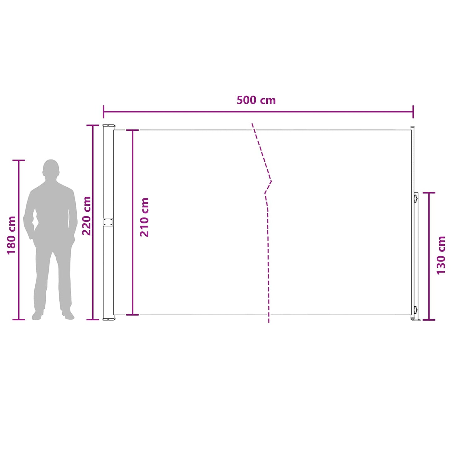 Výsuvná Boční Markýza 220 X 500 Cm 100% Polyester, Železo, Ocel