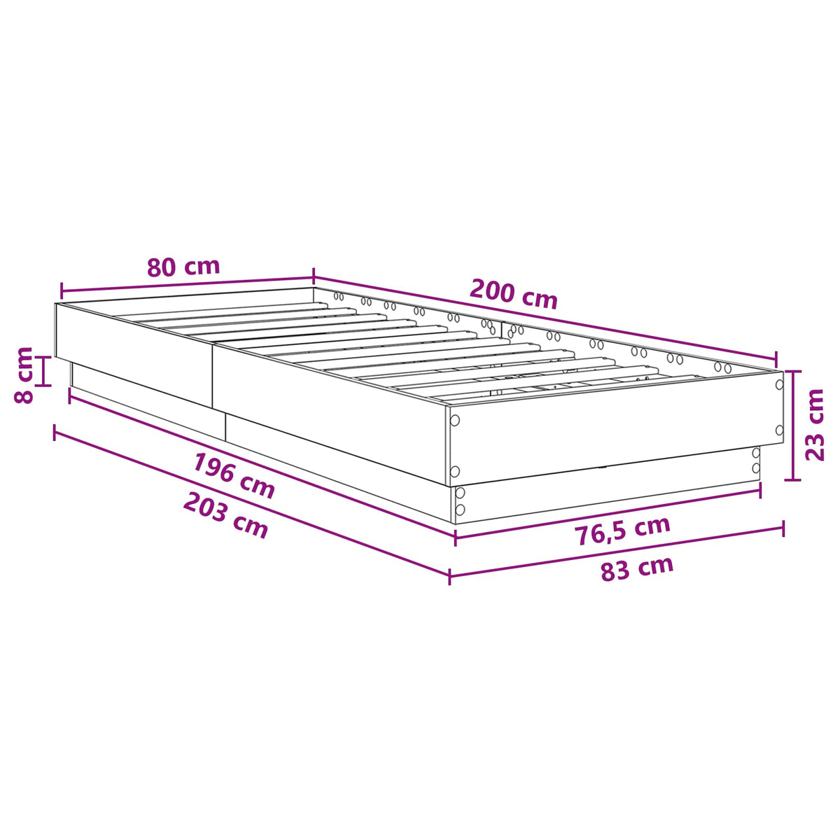 Postelový Rám S Led Bílá 80 X 200 Cm Kompozitní Dřevo