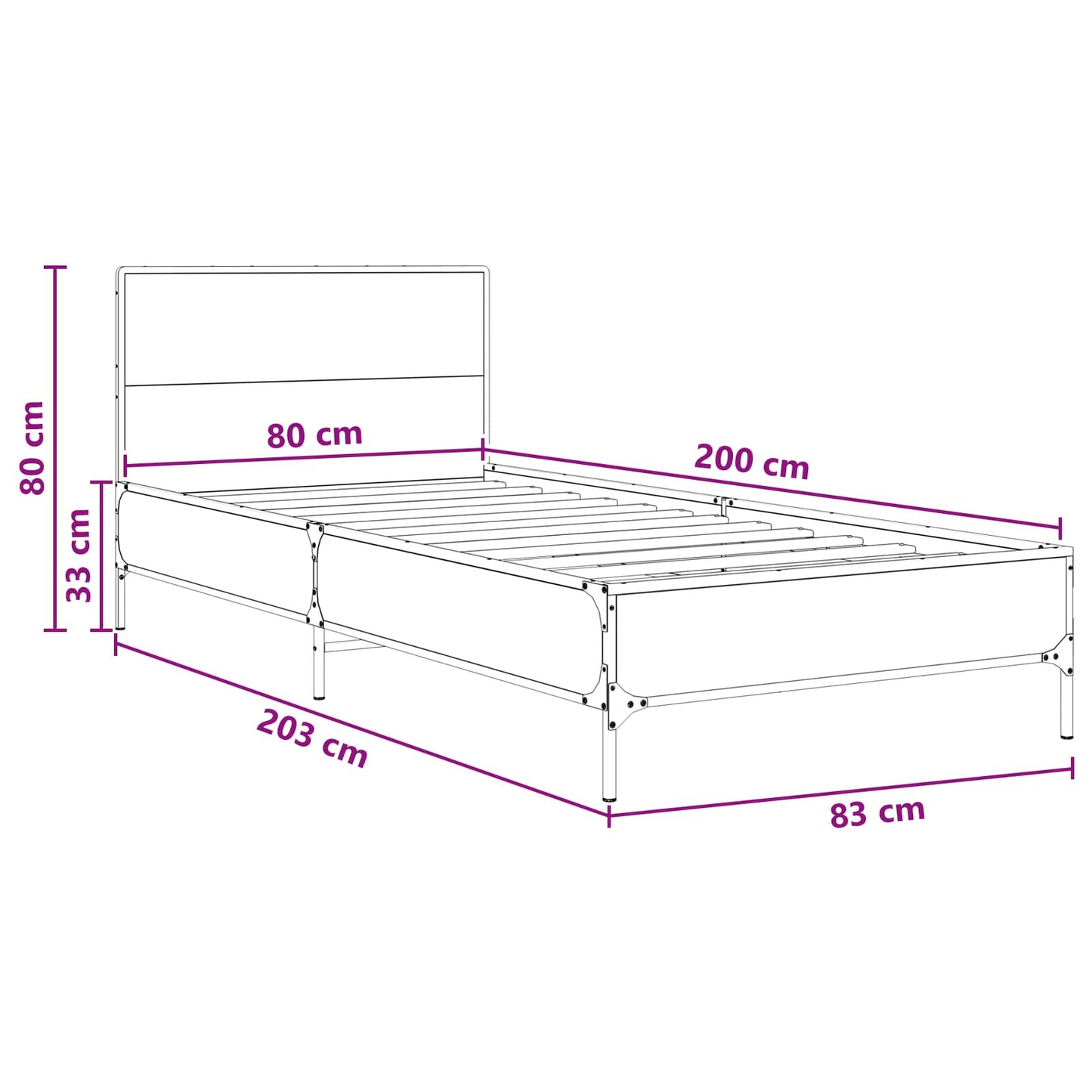 Rám Postele S Čelem Černý Dub 80 X 200 Cm Kompozitní Dřevo