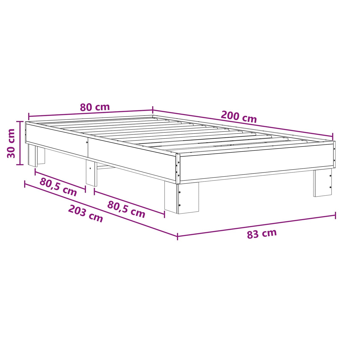 Rám Postele Kouřový Dub 80 X 200 Cm Kompozitní Dřevo