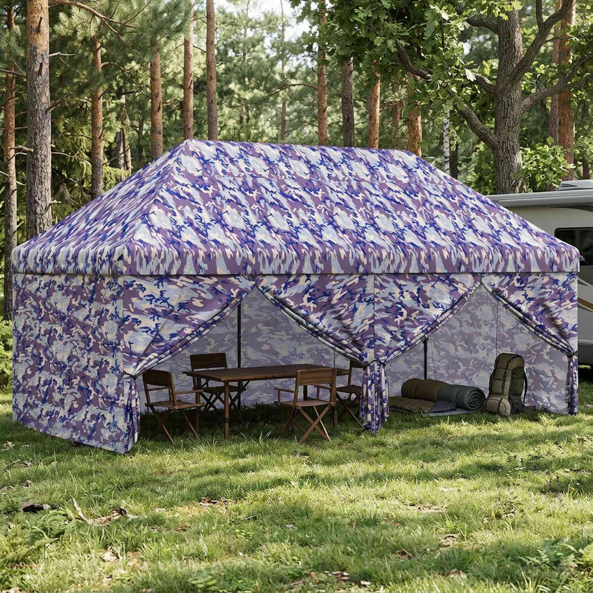 Pop-Up Altán Se 4 Bočními Stěnami 2 X 2 M Modrý Maskáč