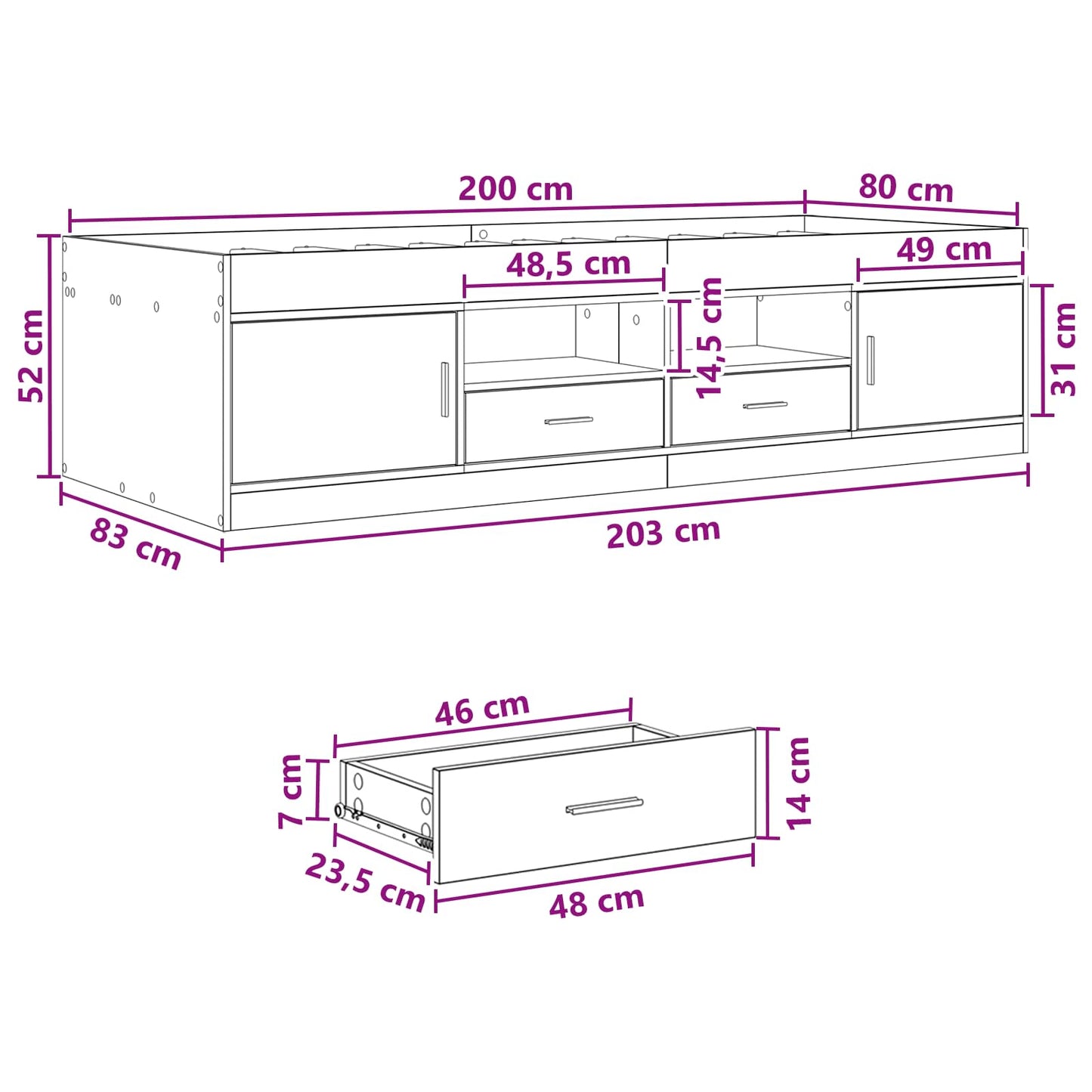 Rám Postele S Úložným Prostorem Dub Artisan 80 X 200 Cm