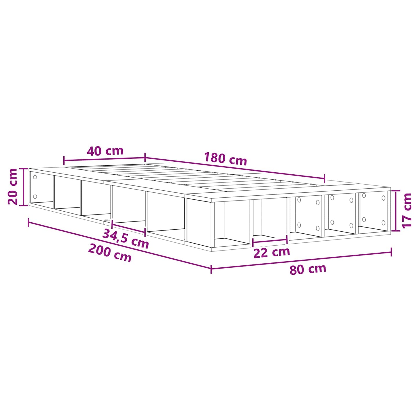 Rám Postele S Úložným Prostorem S Policí Černý Dub 80 X 200 Cm