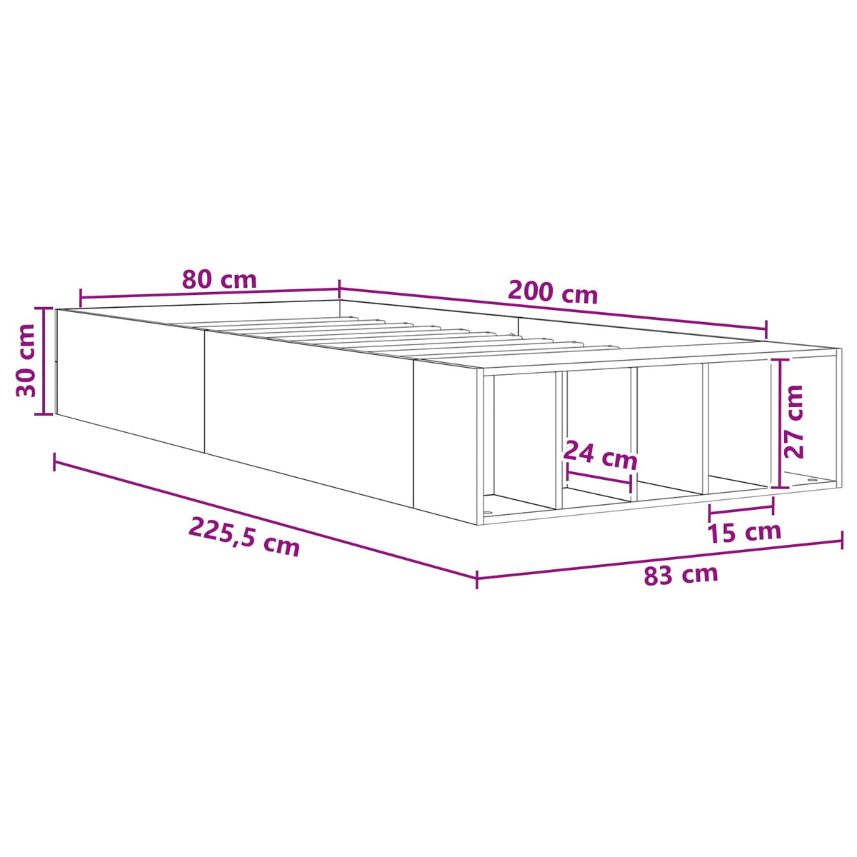 Rám Postele S Úložným Prostorem S Policí Bílá 80 X 200 Cm