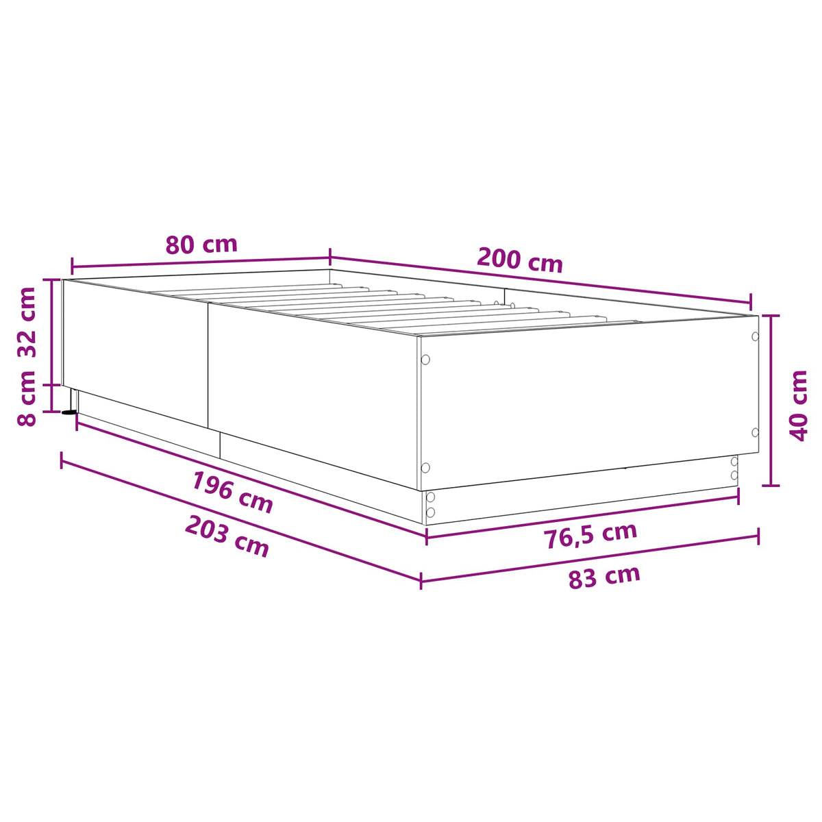Postelový Rám S Led Bílá 80 X 200 Cm Kompozitní Dřevo