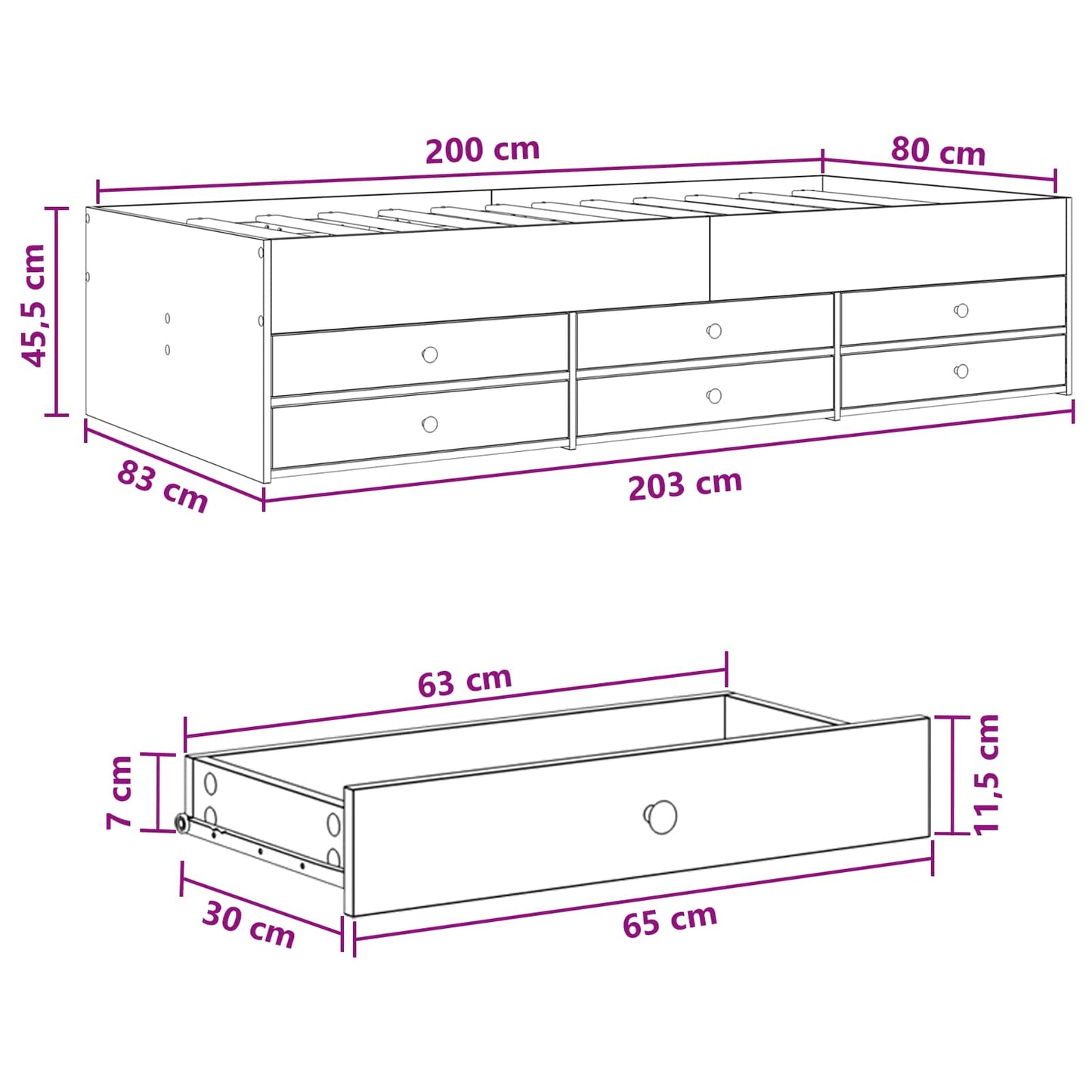Rám Postele S Úložným Prostorem Černý Dub 80 X 200 Cm