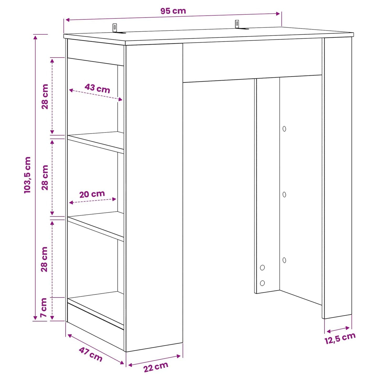 Barový Stůl 95 X 47 X 103,5 Cm Kompozitní Dřevo Černý Dub