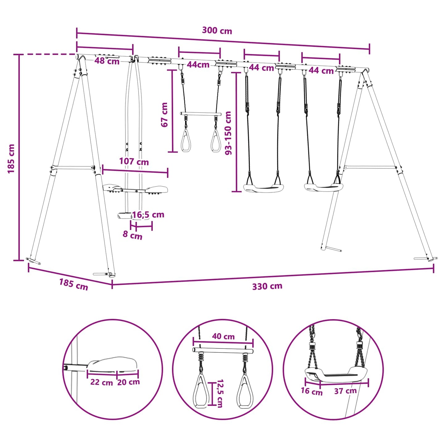 Houpací Set Na Zahradu Vícebarevný 330 X 185 X 185 Cm Ocel A Pe