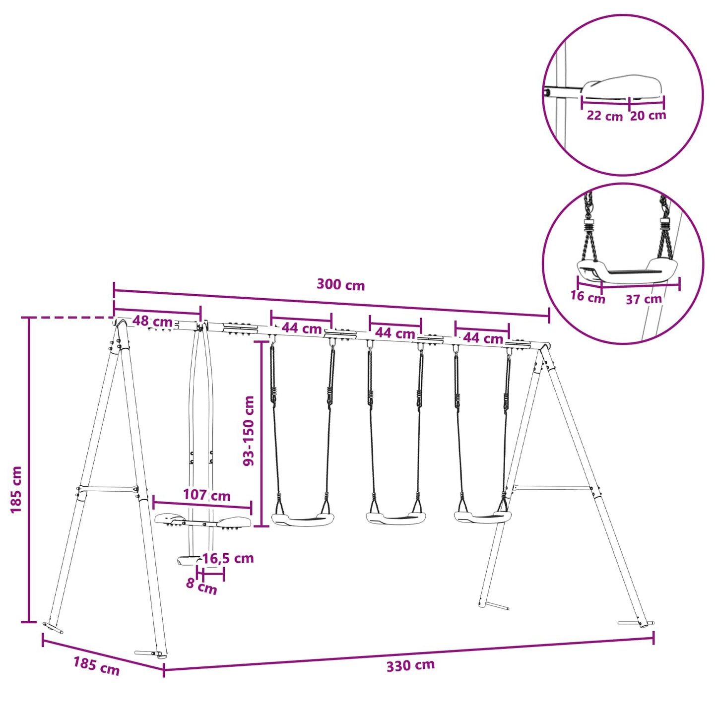 Houpací Set Na Zahradu Vícebarevný 330 X 185 X 185 Cm Ocel A Pe