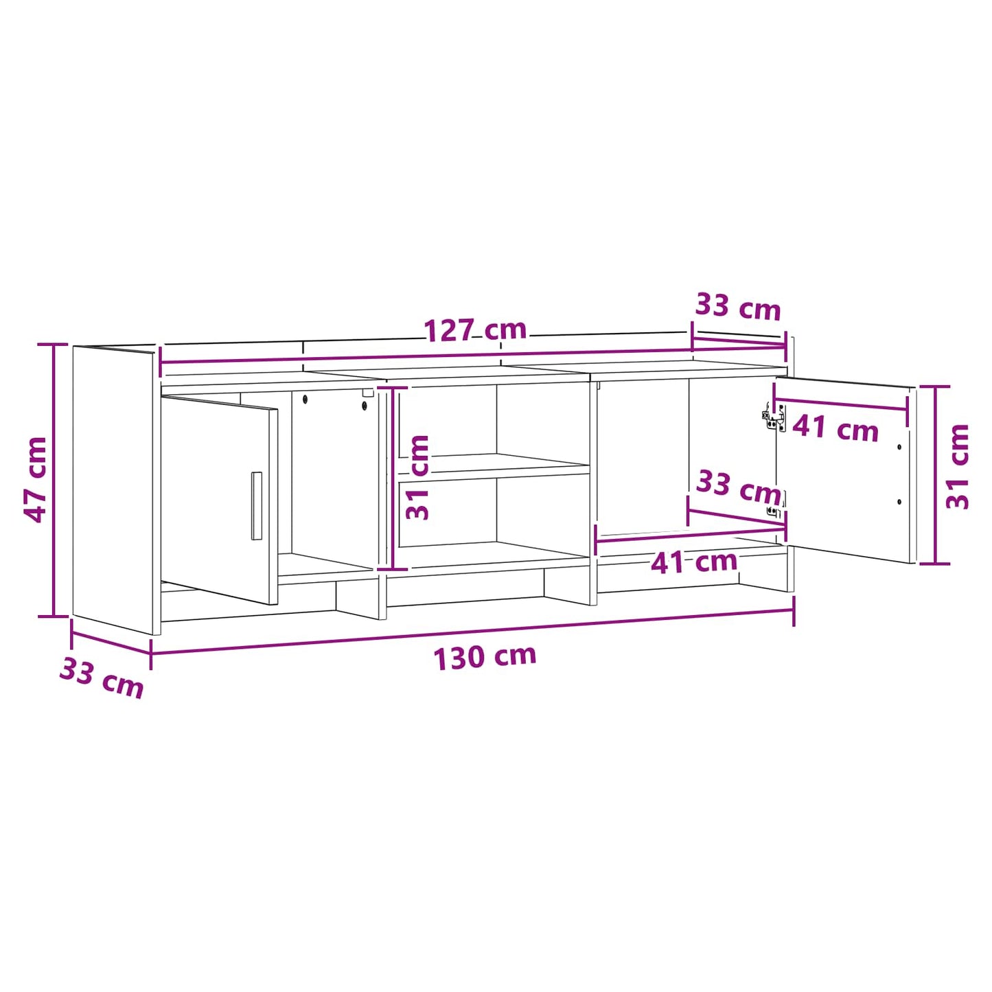 Televizní Skříň 130 X 33 X 47 Cm Černý Dub Kompozitní Dřevo