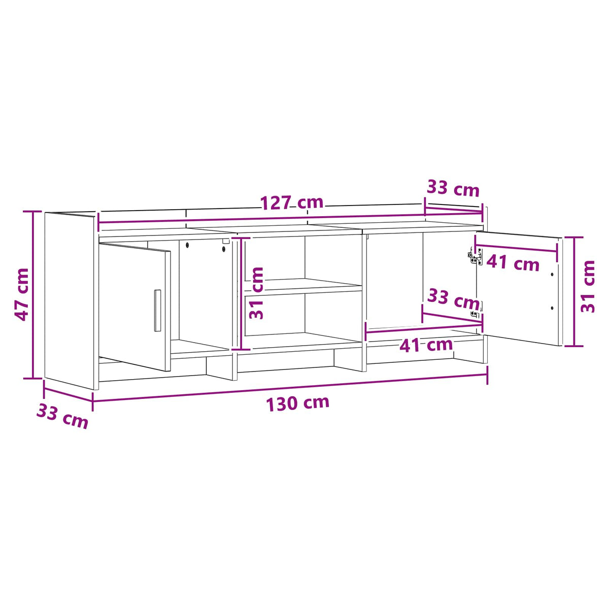 Televizní Skříň 130 X 33 X 47 Cm Staré Dřevo Kompozitní Dřevo