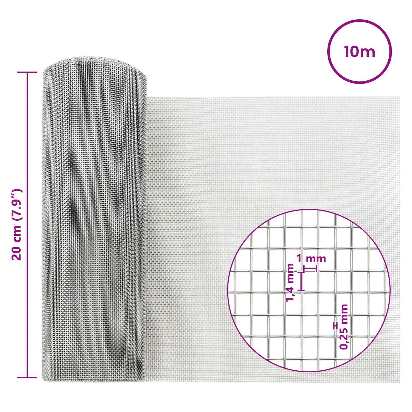 Síťovina 20 X 1000 Cm 18 Mesh Nerezová Ocel 304 Stříbrná