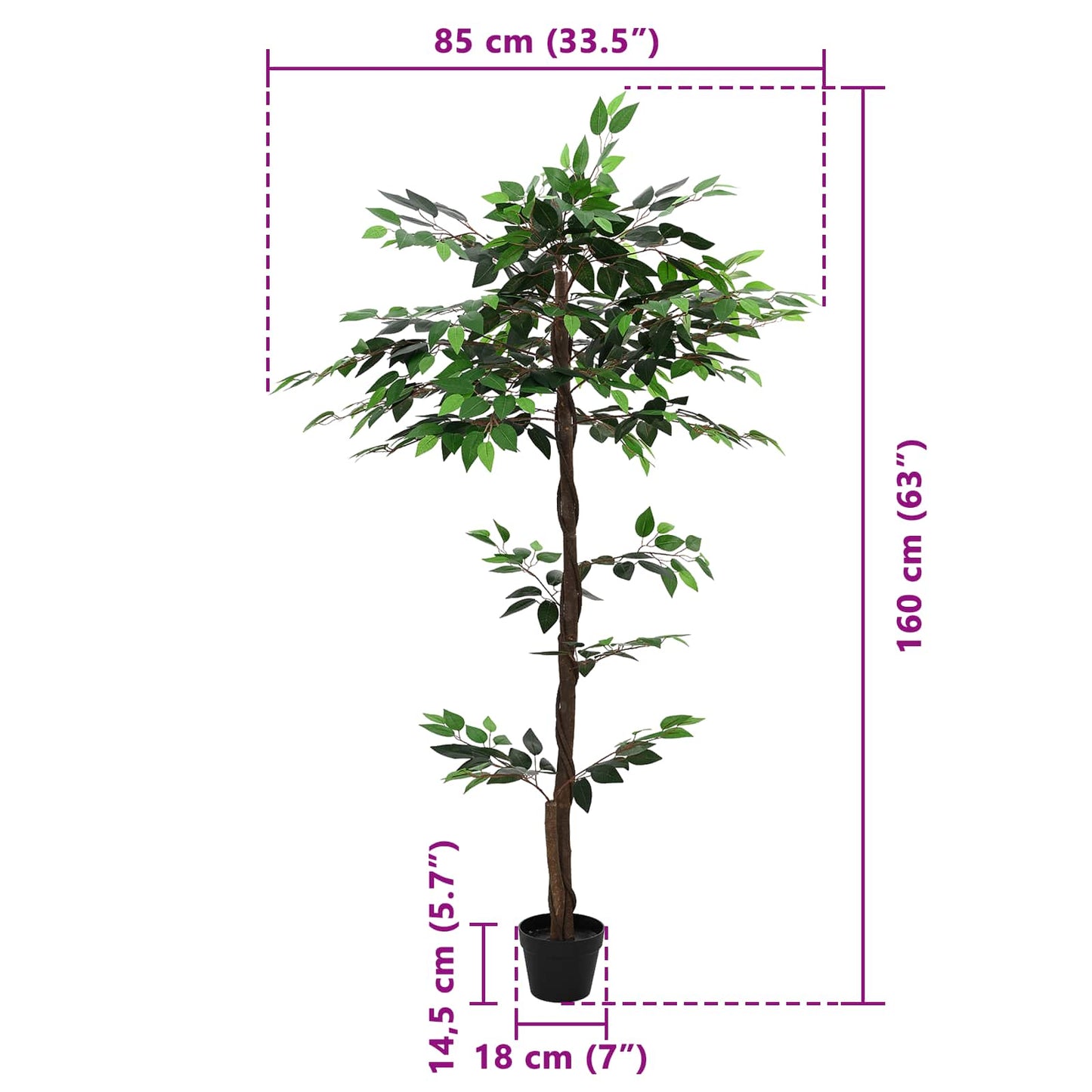Umělá Rostlina Ficus Zelená 85 X 18 X 160 Cm Tkanina A Dřevo