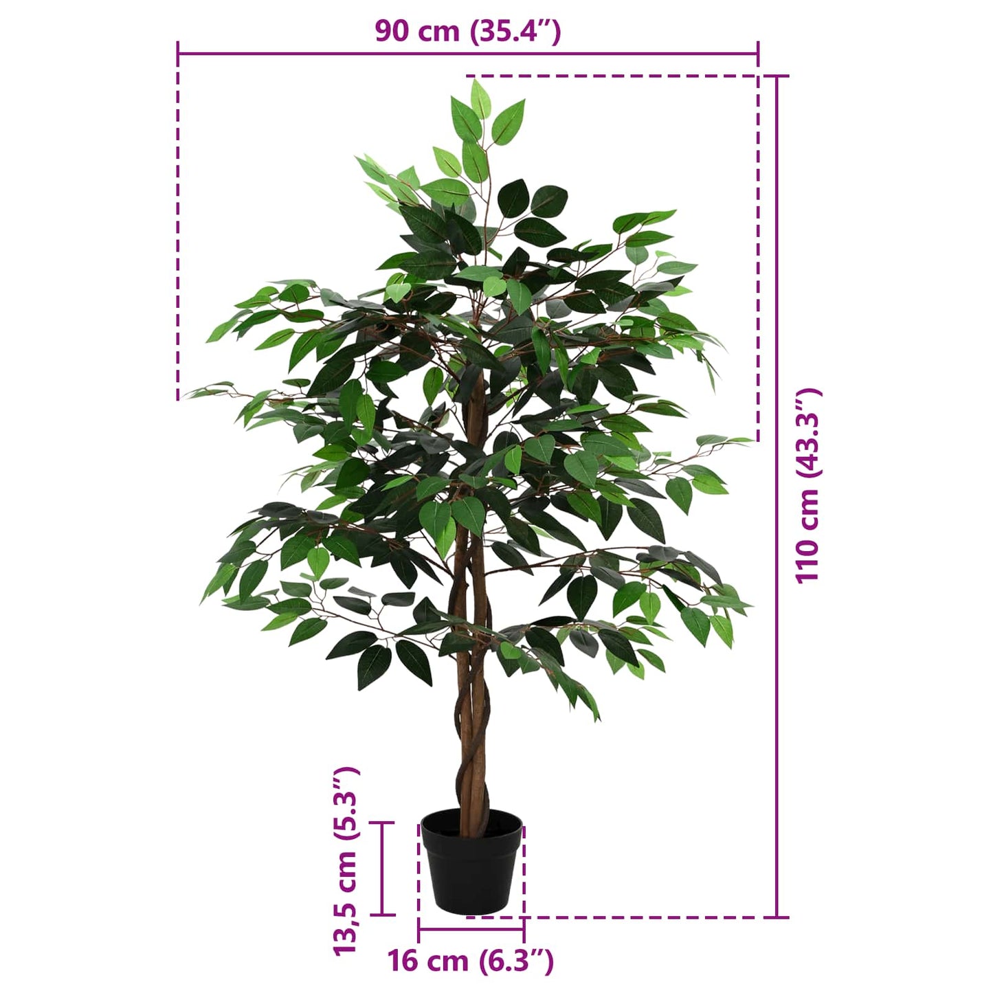 Umělá Rostlina Ficus Zelená 90 X 16 X 110 Cm Tkanina A Dřevo