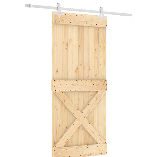 Posuvné Dveře Přírodní A Bílá 90 X 210 Cm Masivní Borové Dřevo
