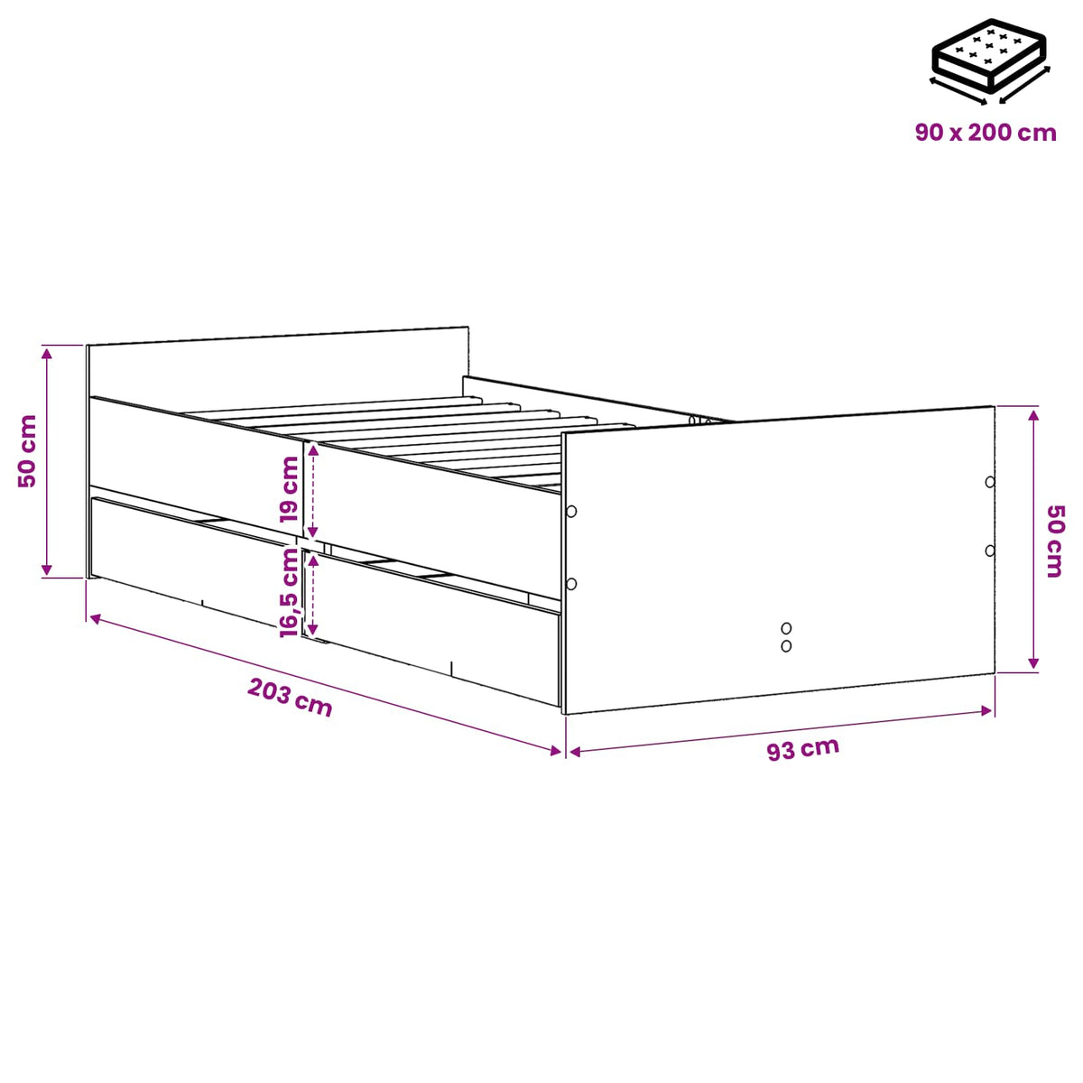 Rám Postele Staré Dřevo 90 X 200 Cm Kompozitní Dřevo