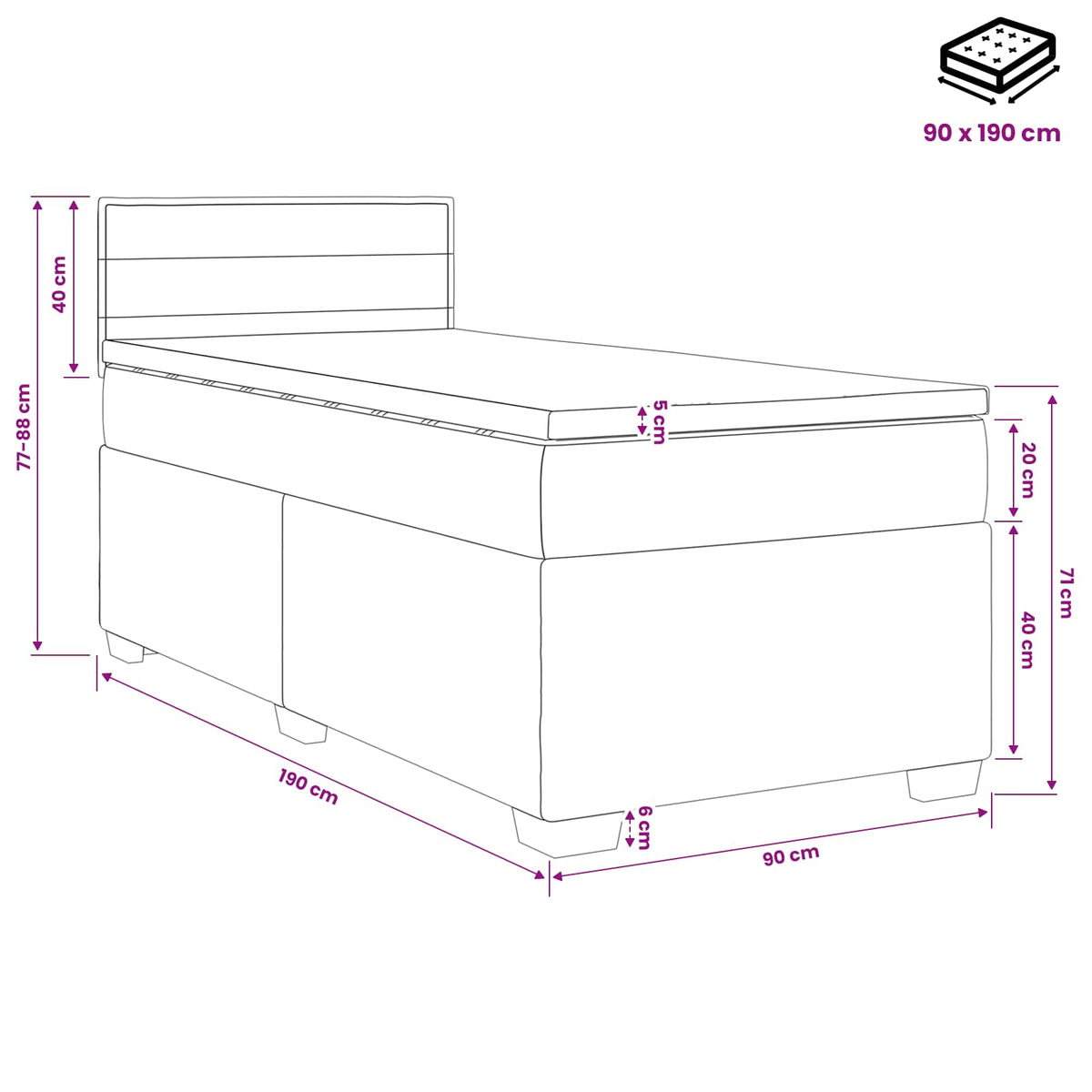 Postel Boxspring S Matrací S Čelo Krémová 90 X 190 Cm Textil