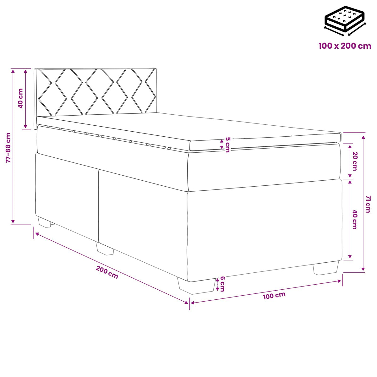 Postel Boxspring S Matrací Tmavě Šedá 100 X 200 Cm Textil