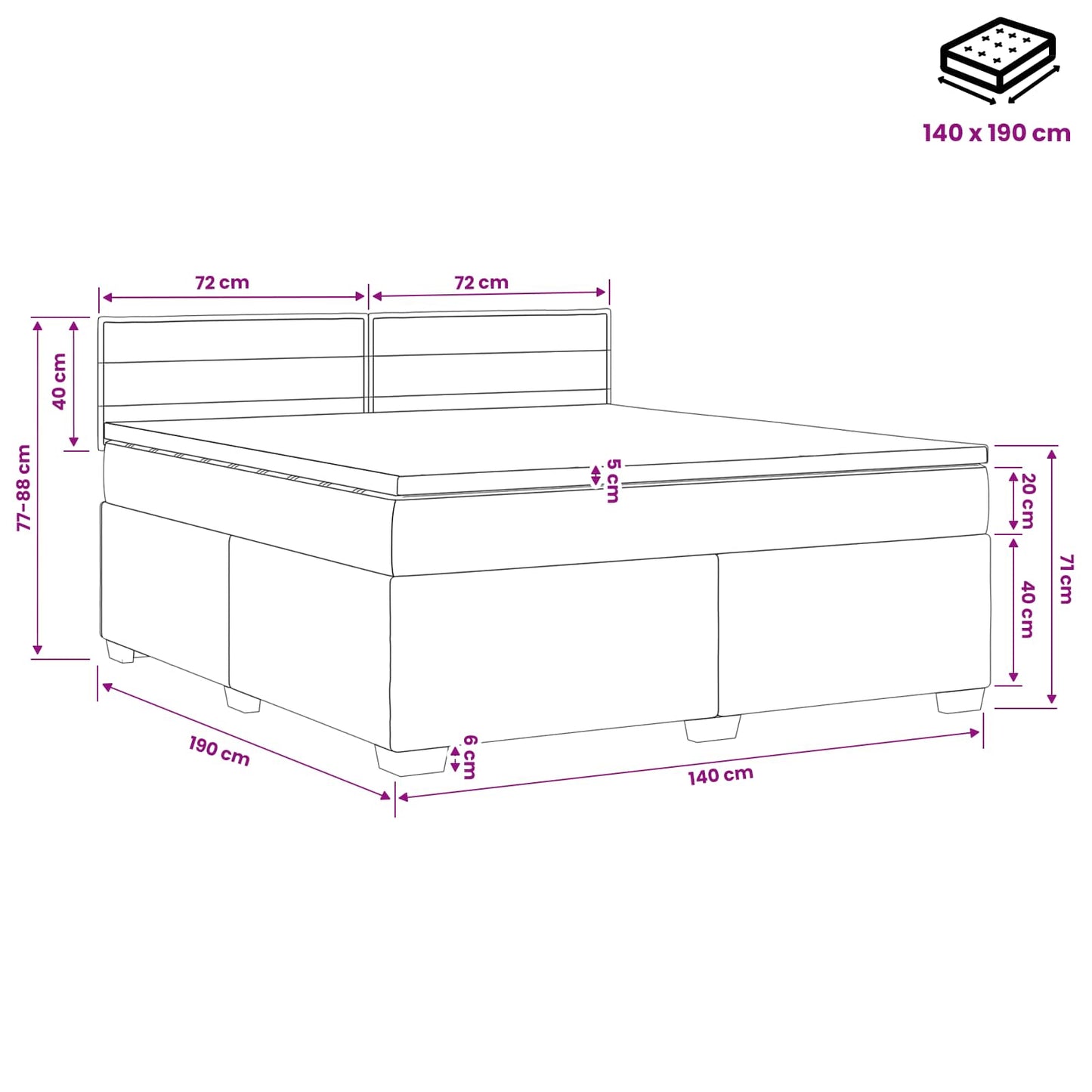 Postel Boxspring S Matrací Světle Šedá 140 X 190 Cm Textil