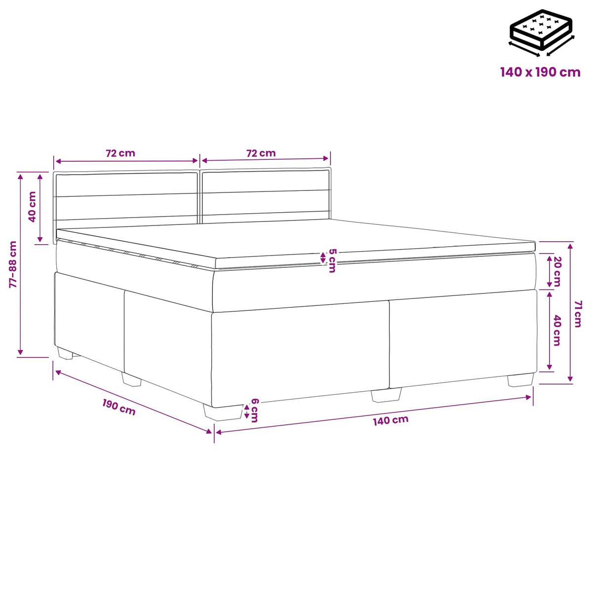 Postel Boxspring S Matrací S Čelo Modrá 140 X 190 Cm Textil