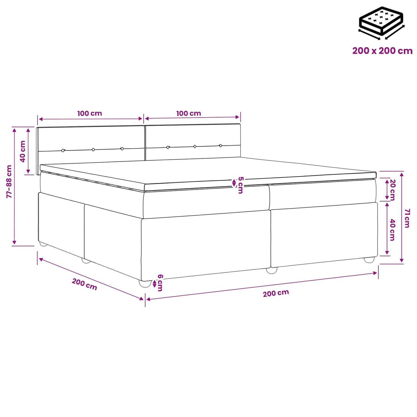 Postel Boxspring S Matrací S Čelo Modrá 200 X 200 Cm Textil