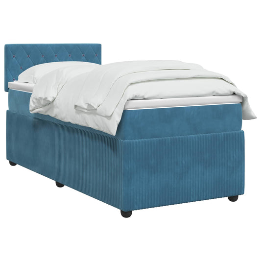 Postel Boxspring S Matrací S Čelo Tmavě Modrá 80 X 200 Cm Samet