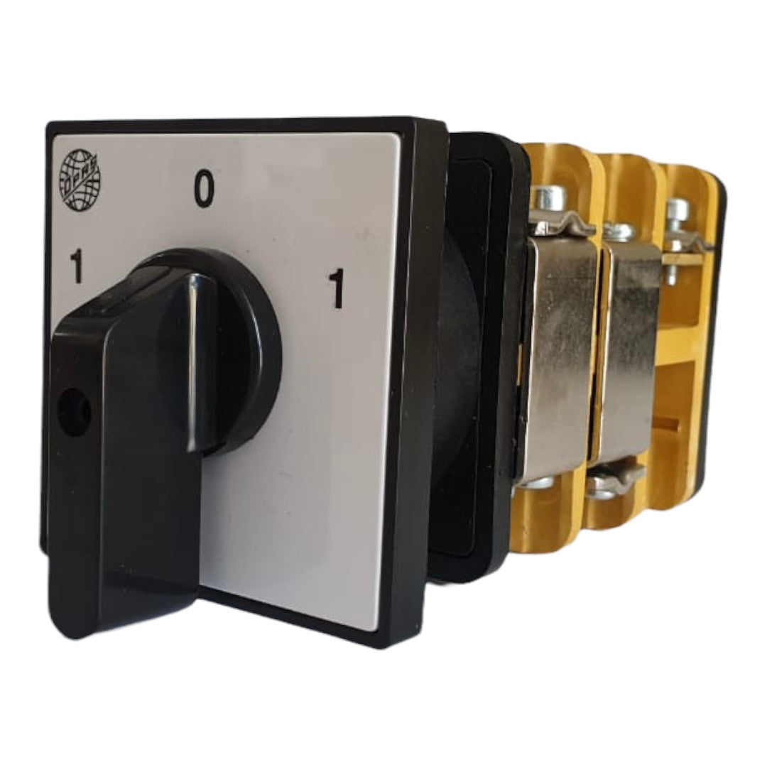 Reverzní vačkový spínač / Reverzační otočný přepínač 1-0-1, 3 pólů, 10-120A