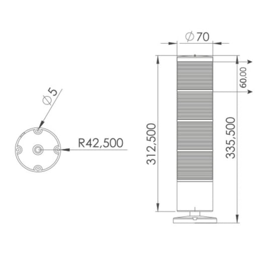 Čtyřpatrový signální sloup s povrchovou montáží a 10cm trubkou
