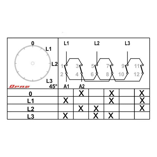 Přepínač voltmetru 0-L1N-L2N-L3N otočný vačkový paketový spínač VOLTMETR