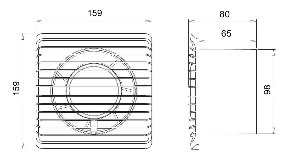 ARS- bÍlý nástěnný axiální koupelnový / WC ventilátor bílý s mřížkou tichý 100mm,  90 m3/h, 340041