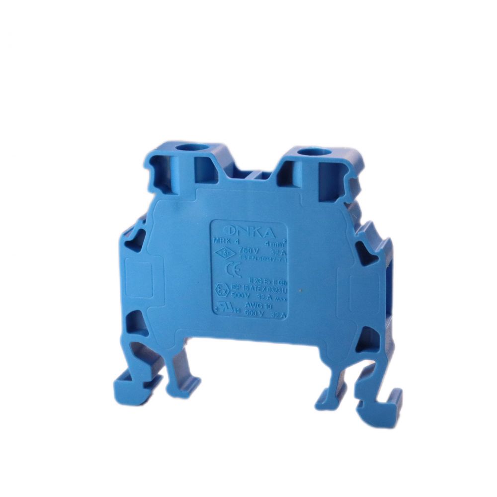 ONKA 4mm2 Šroubová kolejnicová spojka svorkovnice Terminál na DIN lištu 2-vodičová modrá, 1010025