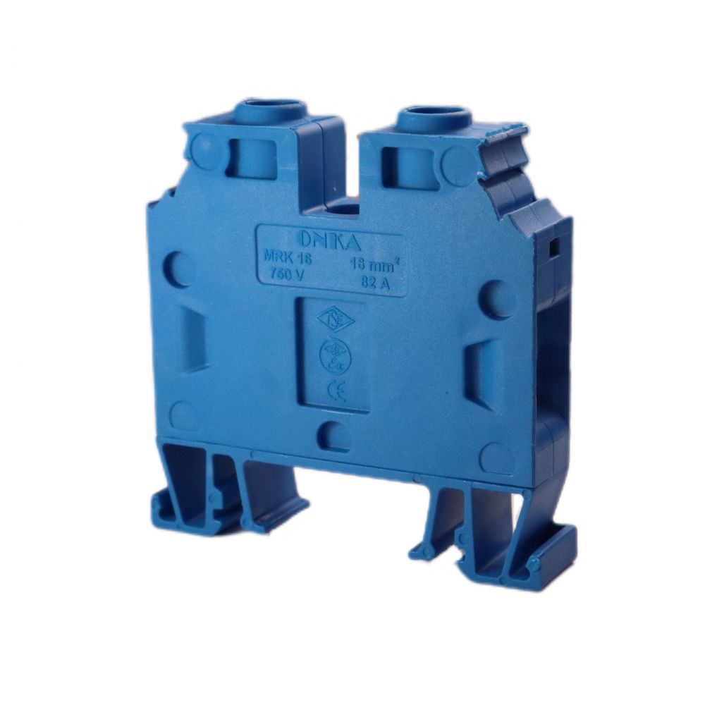 ONKA 16mm2 Šroubová kolejnicová spojka svorkovnice Terminál na DIN lištu 2-vodičová modrá, 1010055