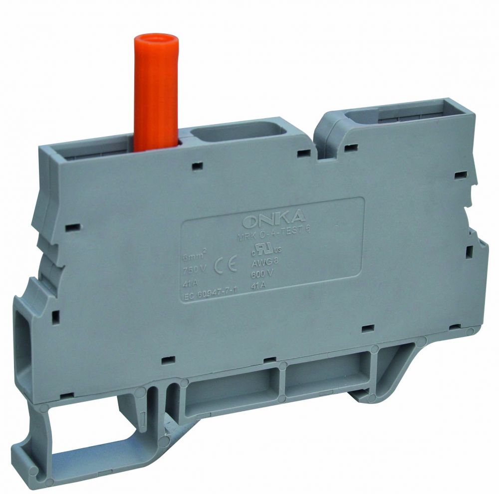 ONKA 6mm2 Šroubová kolejnicová spojka svorkovnice s testovacím Terminál na DIN lištu 2-vodičová šedá, 1010213